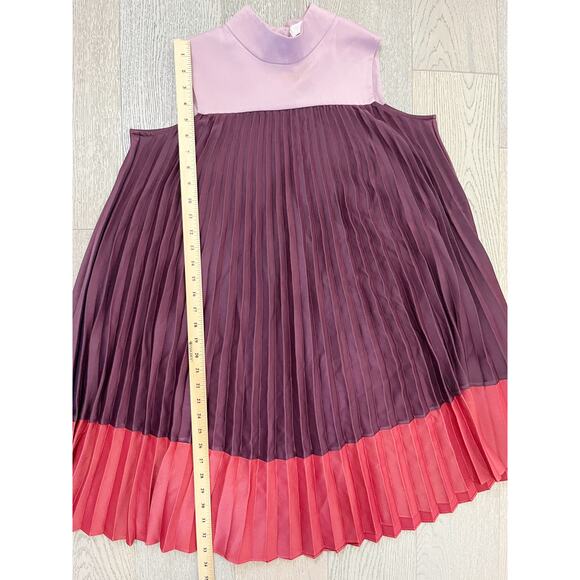 TED BAKER Trapeze Colorblock Dress Pleated Sleeveless SZ 2 Bow Pink Red Purple - Picture 11 of 13